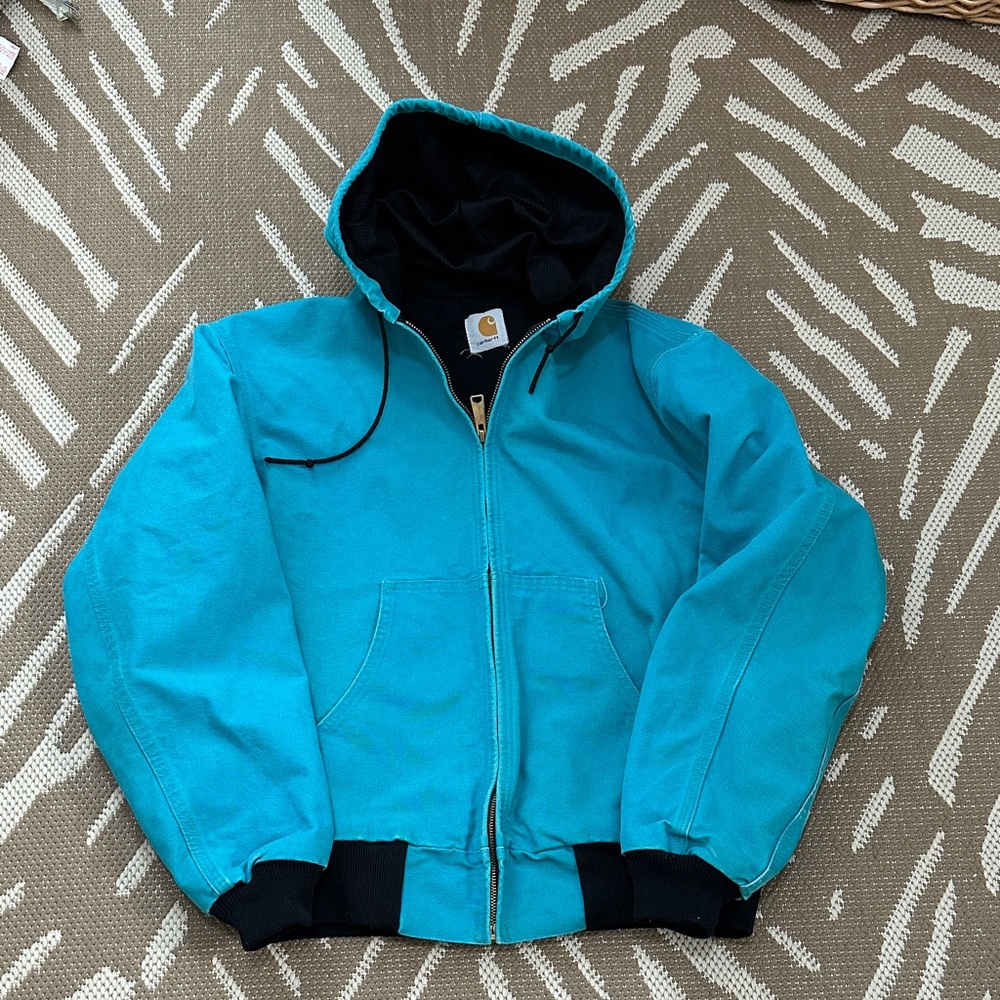 Carhartt Rare Teal/Turquoise Tone Lightweight Hooded Chore Coat 90’s Vintage